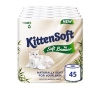 Regina KittenSoft Soft Bamboo - 45 Rolls of Toilet Tissue 3 Ply, 160 Sheets, Naturally Soft For Your Skin, Toilet Tissue made with Bamboo Fibres, 30% PCR Plastic Packaging, FSC Certificated