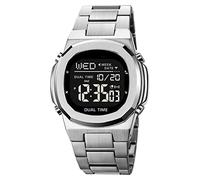 Reginald Men's Multifunctional Electronic Watch Outdoor Sports Watch EL Light Large Digital Display Timing Stainless Steel Watch, Silver2, sports