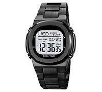 Reginald Men's Multifunctional Electronic Watch Outdoor Sports Watch EL Light Large Digital Display Timing Stainless Steel Watch, Black, sports
