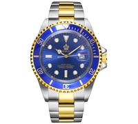 Reginald Men's Watch Luminous Quartz Rotatable Bezel Sapphire Glass Silver Stainless Steel Band and Case Waterproof Sports Black Watch, Gold&Blue, sports