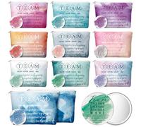 Reginary 10 Set Valentines Team Appreciation Gifts Inspirational Canvas Makeup Bags Compact Mirrors Bulk Portable Pocket Mirror Thank You Team Gifts Gifts for Women Nurse Volunteer, Watercolor