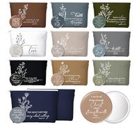 Reginary 10 Sets Christian Gifts for Women with 10 Religious Canvas Makeup Bags and 10 Bible Verse Compact Mirrors Easter Holy Week Inspirational Gifts for Mother's Day(Neutral Colors,Aesthetic Style)