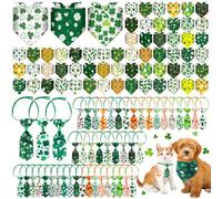 Reginary 108 Pcs St. Patrick's Day Dog Bandanas Dog Neck Ties Set, Include 60 Dog Scarf and 48 Dog Tie Bulk, Adjustable Triangle Dog Cat Pet Costume Bibs for Medium Small Holiday Birthday Gift Favor