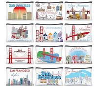 Reginary 12 Pcs City Souvenir Gifts Texas State Gifts Chicago City Souvenirs California Makeup Bag Paris Zippered Cosmetic Bag for Women Traveler Souvenirs, multicolor, San Francisco