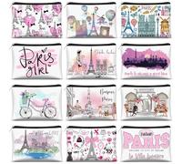 Reginary 12 Pcs City Souvenir Gifts Texas State Gifts Chicago City Souvenirs California Makeup Bag Zippered Bag Cosmetic Bag for Women Traveler Souvenirs, multicolor, Paris