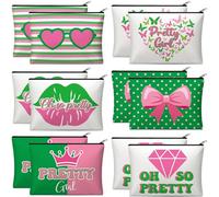 Reginary 12 Pcs Makeup Bags Bulk Gifts for Women Musical Broadway Cosmetic Bags Zipper Pouch, Pink and green, Aka Sorority
