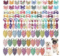 Reginary 120 Pcs Easter Dog Bandanas Bulk Dog Bows Set Bow Ties Cat Scarf Colorful Washable Triangle Pet Kerchief Cute Bib for Summer Small Medium Large Pets Grooming Accessories Costume