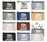 Reginary 20 Pcs Canvas Cosmetic Bag Bulk Inspirational Quotes Makeup Bags with Zipper Encouragement Travel Toiletry Pouch Appreciation Gift for Women,7 x 4.3 Inches, Morandi Color, Being Awesome