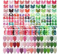 Reginary 200 Pcs Valentine's Day Dog Bandanas Bulk Dog Bows Ties St. Patrick's Day Pet Collars Set Clover Lucky Pattern Grooming Bowties and Neckties Collar for Small Middle Pets Puppies