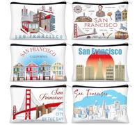Reginary 6 Pcs City Cosmetic Bag Souvenir Gifts New York Zipper Pouch Chicago Souvenir Seattle Boston Nashville London Paris Italy Gifts Memento for Women Traveler, multicolor, San Francisco