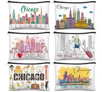 Reginary 6 Pcs City Cosmetic Bag Souvenir Gifts New York Zipper Pouch Chicago Souvenir Seattle Boston Nashville London Paris Italy Gifts Memento for Women Traveler, multicolor, Chicago