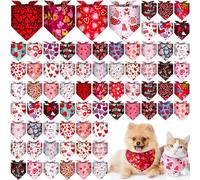 Reginary 72 Packs Valentine's Day Dog Bandanas Bulk St. Patrick's Day Dog Bandanas Pet Bandanas Scarf Bibs Triangle Dog Bibs Adjustable Dog Bandana for Pet Costume Accessories(Heart)