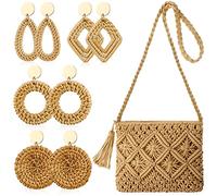 Reginary 9 Pcs Straw Clutch Purse for Women Summer Beach Straw Bag Rattan Earrings Set Boho Crossbody Bag Woven for Vacation