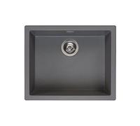Reginox Amsterdam 50 GS Single Bowl Integrated Regi-Granite Metal Kitchen Sink, Heavy-Duty Inset and Undermount Sinks with Overflow Drainer, Waste Kit, Clips and Seals, Grey Silvery