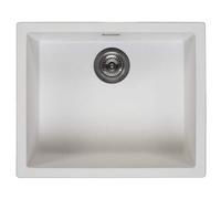 Reginox Amsterdam 50 PW Single Bowl Integrated Regi-Granite Metal Kitchen Sink, Heavy-Duty Inset and Undermount Sinks with Overflow Drainer, Waste Kit, Clips and Seals, Pure White