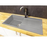 Reginox Harlem10 Kitchen Sink Single Bowl Silver Grey Granite Reversible Inset