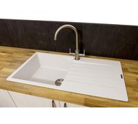 Reginox Harlem10 Kitchen Sink Single Bowl White Granite Inset Reversible Waste