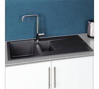 Reginox Harlem15 Silver Black Granite Inset 1.5 Kitchen Sink With Waste