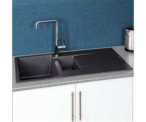 Reginox Harlem15 Kitchen Sink 1.5 Bowl Silver Black Granite Reversible Waste