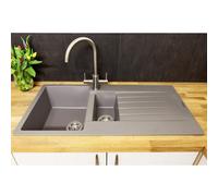 Reginox Harlem15 Kitchen Sink 1.5 Bowl Silver Grey Granite Reversible Waste