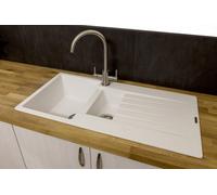 Reginox Harlem15 Kitchen Sink 1.5 Bowl Sink Pure White Granite Reversible Waste