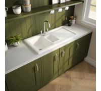 Reginox Traditional 1.5 Bowl Kitchen Sink Reversible White Ceramic Basket Wastes Included - Rl301Cw