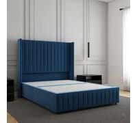 REGIONAL FURNISHINGS Divan Bed Plush Velvet In Blue 54Inch Panel Headboard & Footboard No Mattress No Drawers Single Double King 4Ft 6Ft