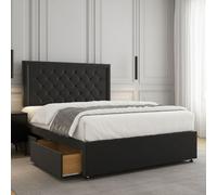 REGIONAL FURNISHINGS Divan Bed Set Black Plush Velvet Upholstered 24Inch Headboard & Mattress No Drawers In Single Double King 4Ft 6Ft Sizes