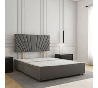 REGIONAL FURNISHINGS Divan Bed Set Grey Plush Velvet With 24 Inch Headboard 2Drawers Footend & No Mattress In 4Ft Double King Superking Sizes