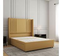 REGIONAL FURNISHINGS Divan Bed Set Mustard Plush Velvet Upholstered 54Inch Headboard 2Drawers Footend & No Mattress In Double King 4Ft 6Ft Sizes