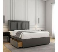 REGIONAL FURNISHINGS Grey Plush Velvet Luxury Divan Bed Set With 24Inch Headboard & 2Drawers Sameside & Mattress In 3Ft 4Ft 4Ft6 5Ft 6Ft Sizes