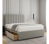 REGIONAL FURNISHINGS Luxury Divan Bed Set Silver Plush Velvet 24Inch Headboard & 2Drawers Sameside & Mattress In Single Double King 4Ft 6Ft Sizes