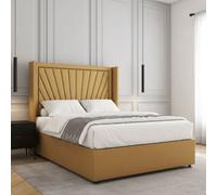 REGIONAL FURNISHINGS Mustard Plush Velvet Divan Bed Set Upholstered 54Inch Headboard & Mattress No Drawers In Single Double King 4Ft 6Ft Sizes