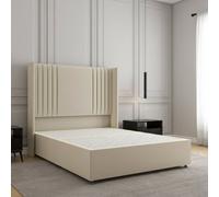 REGIONAL FURNISHINGS Plush Velvet Luxury Divan Bed In Cream With 54Inch Wingedback Panel Headboard & No Mattress No Drawers Single King 4Ft 4Ft6 6Ft