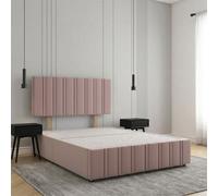 REGIONAL FURNISHINGS Plush Velvet Luxury Divan Bed In Pink 24Inch Panel Headboard & Footboard No Mattress No Drawers In 3Ft 4Ft 4Ft6 5Ft 6Ft