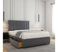 REGIONAL FURNISHINGS Steel Plush Velvet Divan Bed Set With 24Inch Headboard 2Drawersfootend & Mattress In 4Ft Double King Superking Sizes