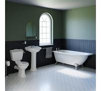 Regis Basin and 1700mm Left Hand Freestanding Shower Bathroom Suite with Chrome Claw Feet | White | Ceramic/Chrome Plated | 600mm