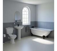 Regis Basin and 1700mm Left Hand Freestanding Shower Bathroom Suite with Matt Black Claw Feet | White | Ceramic/Chrome Plated | 600mm