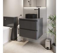 Regis Forma Grey Gloss Wall Hung Countertop Vanity Unit with Fluted Black Basin - 600mm