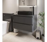 Regis Forma Grey Gloss Wall Hung Countertop Vanity Unit with Fluted Black Basin - 800mm