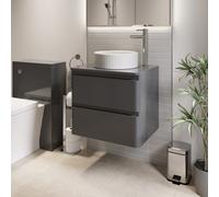 Regis Forma Grey Gloss Wall Hung Countertop Vanity Unit with Fluted White Basin - 600mm