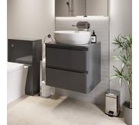 Regis Forma Grey Gloss Wall Hung Countertop Vanity Unit with St Tropez White Basin - 600mm