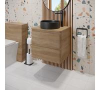 Regis Forma Wall Hung Wood Countertop Vanity Unit with Fluted Black Basin - 600mm