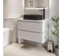 Regis Forma White Gloss Wall Hung Countertop Vanity Unit with Fluted Black Basin - 800mm