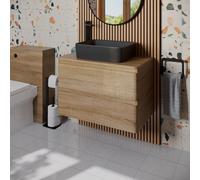 Regis Forma Wood Wall Hung Vanity Unit & Affine Croix Matt Black Countertop Basin 800mm