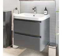 Regis Grey Gloss Wall Hung Vanity Unit & Basin - 600mm Width
