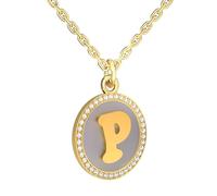 REGIS Necklace for Women Gold Initial Necklace 14K Gold-Plated Round Pendant Personalized A-Z Letter Chain Jewelry Gift for Her (P, Gold)