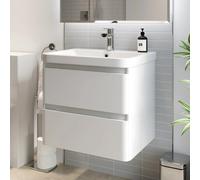 Regis White Gloss Wall Hung Vanity Unit & Basin - 600mm Width