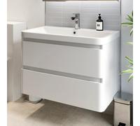 Regis White Gloss Wall Hung Vanity Unit & Basin - 800mm Width