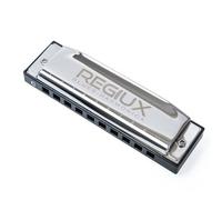 REGIUX Professional Blues Harmonica, 10-Hole Diatonic, Black and Silver, Blues & Folk Music Instrument with Carrying Case